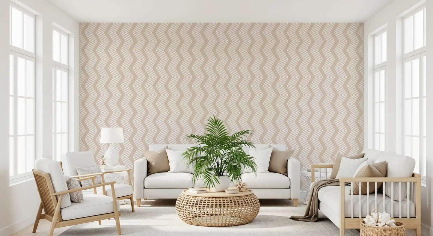Papier peint beige à motif de lignes en zigzag
