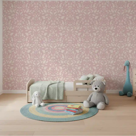 Blush pink Botanical Damask wallpaper warming a gentle nursery GD11988