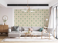 Papel tapiz geométrico de cuadrados entrelazados en verde salvia