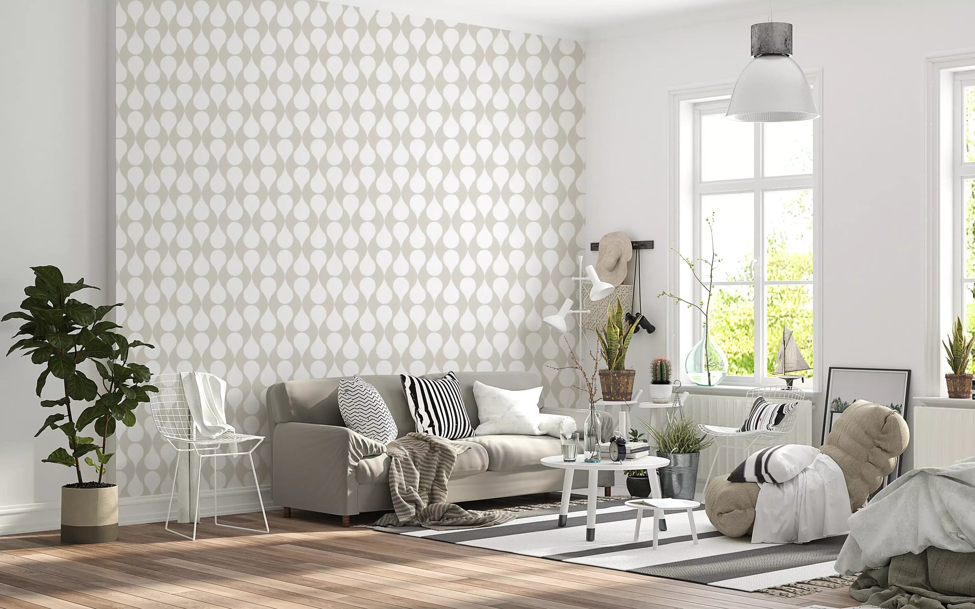 Minimalistisk tapet med blødt geometrisk kurvemønster