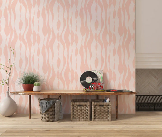Minimalistisk tapet med flydende linjer i blushfarve