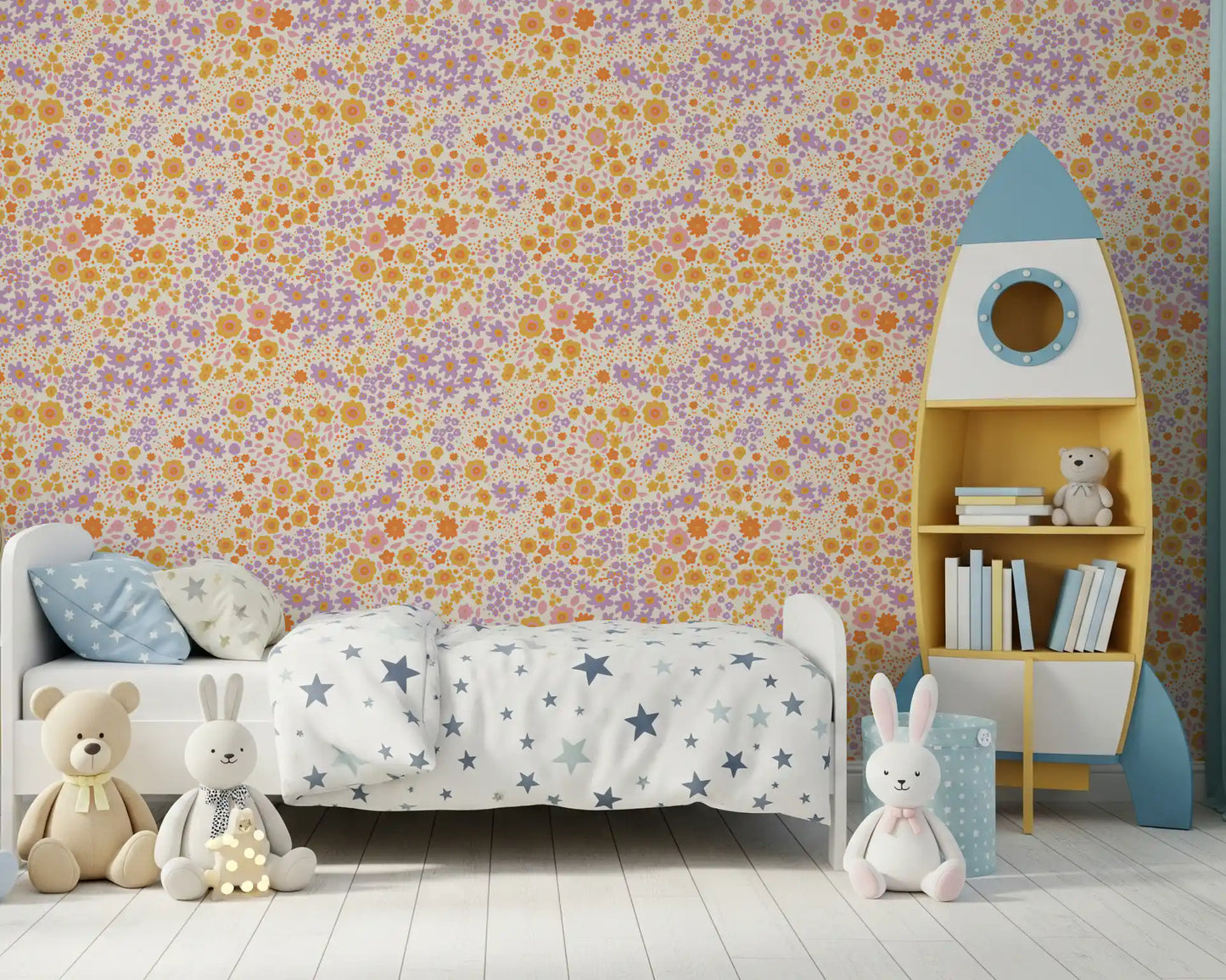 Boho-tapet med vilde engblomster i nuancer
