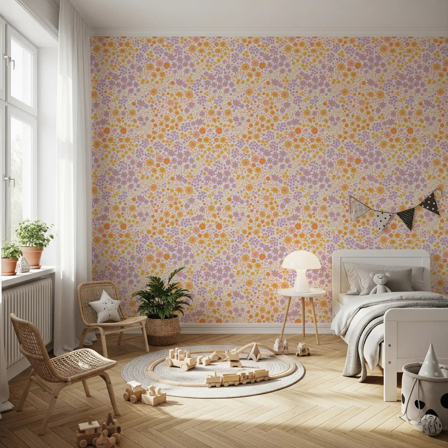 Boho-tapet med vilde engblomster i nuancer