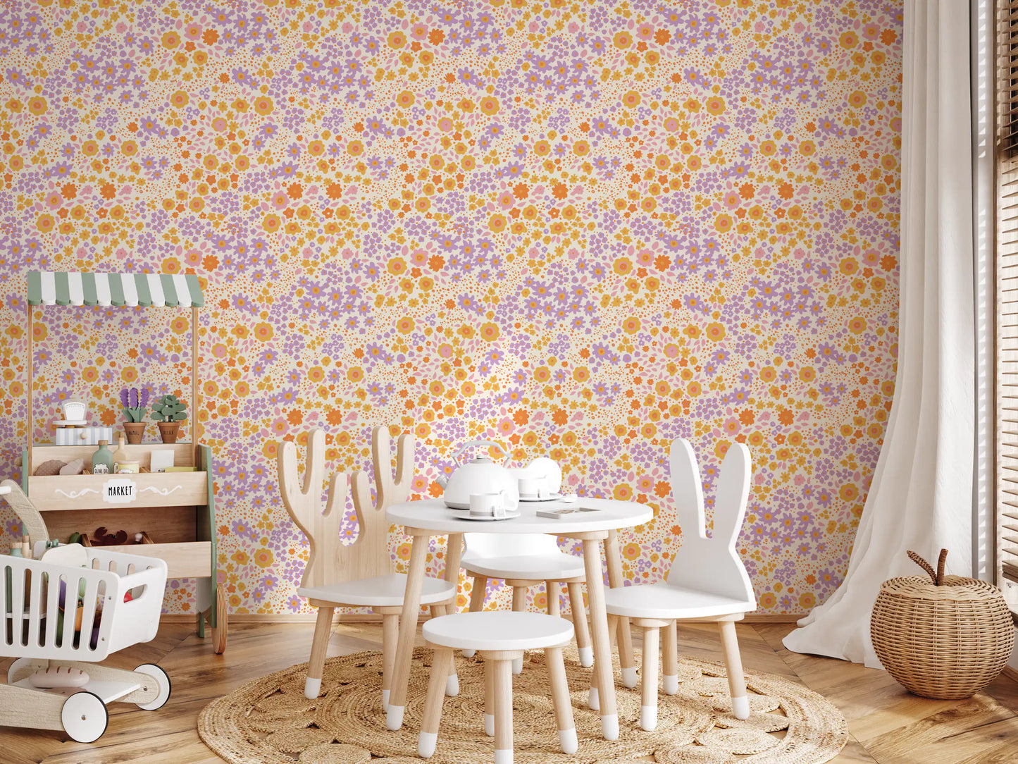 Boho-tapet med vilde engblomster i nuancer