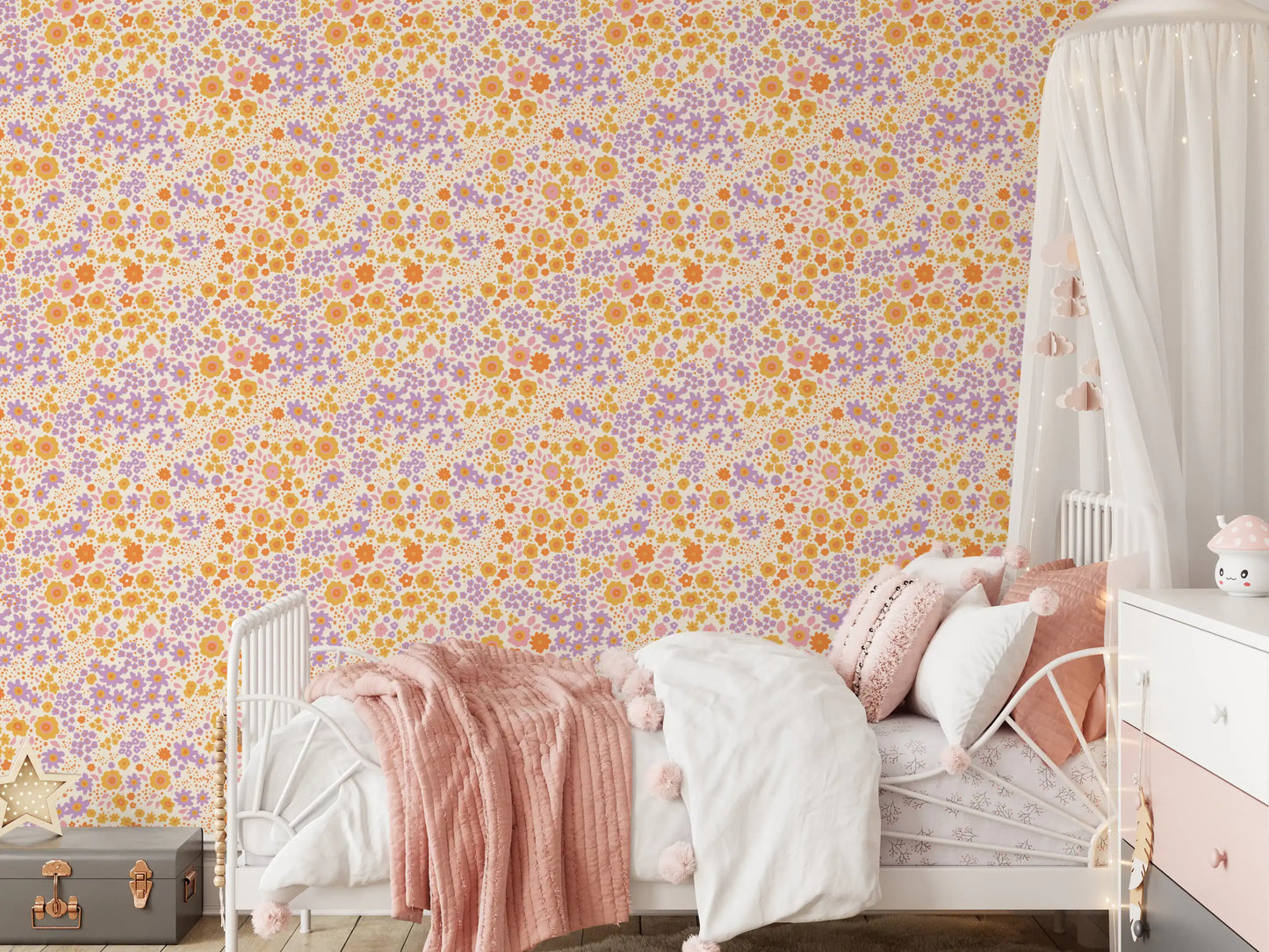 Boho-tapet med vilde engblomster i nuancer