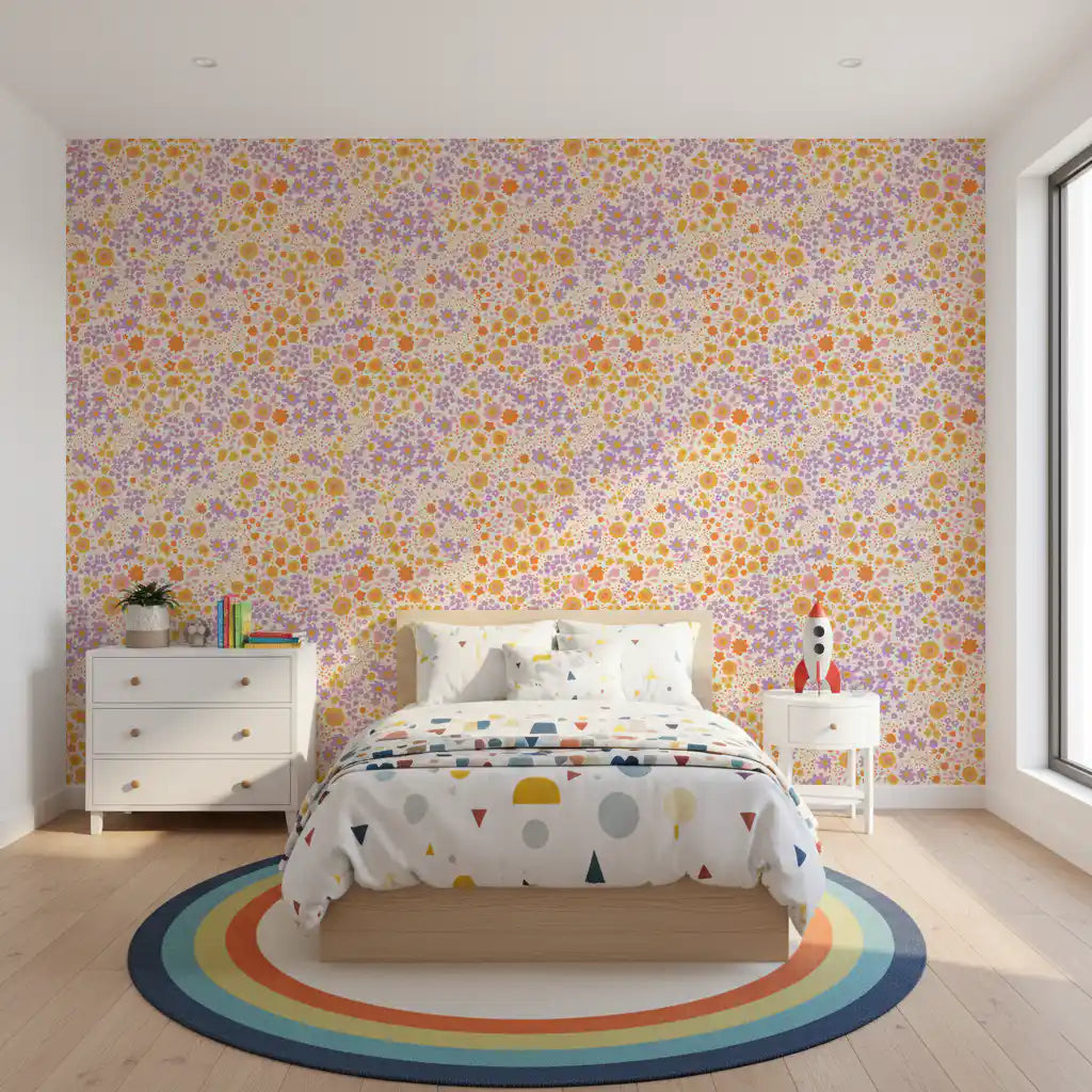 Boho-tapet med vilde engblomster i nuancer