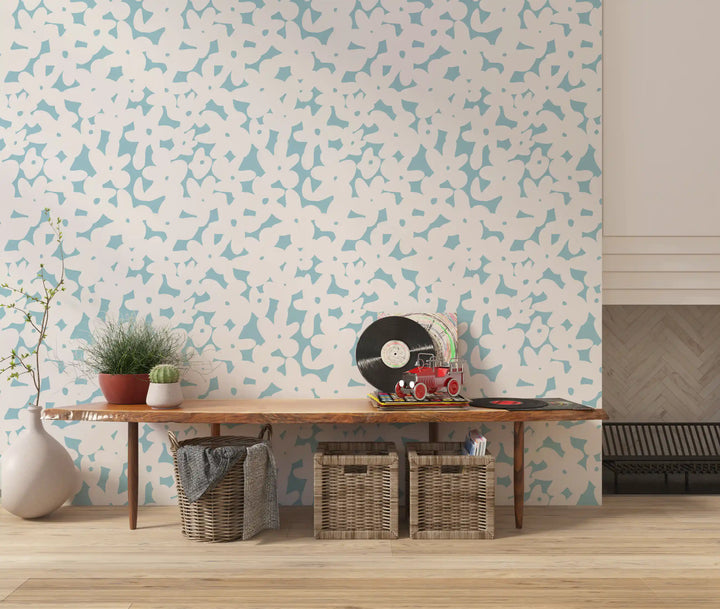 Soft Blue Floral Silhouette Wallpaper⁠