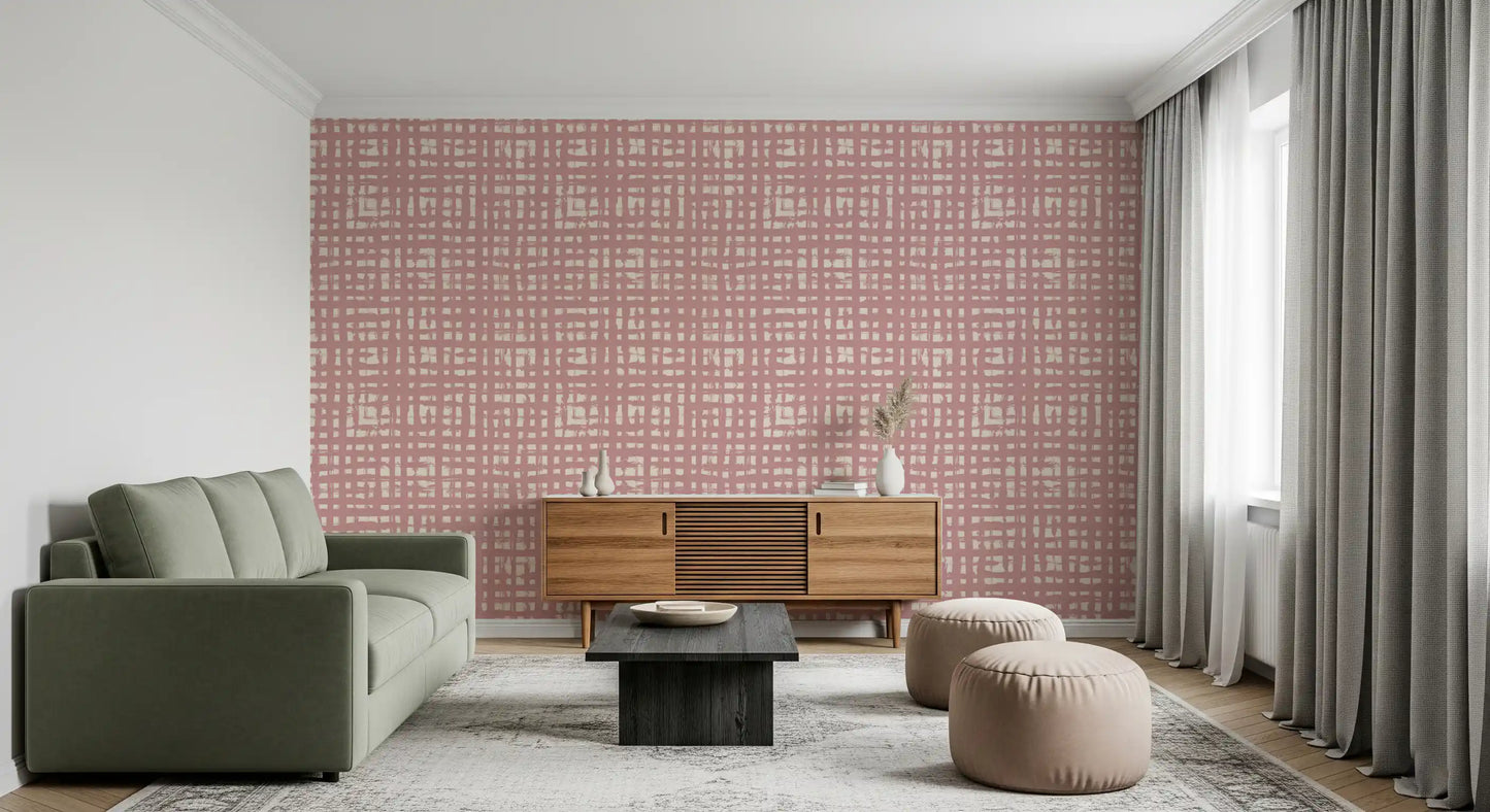 Papier peint texturé Blush Grid peint à la main