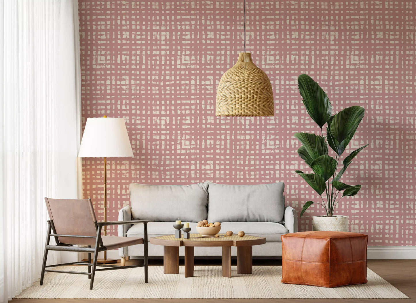 Papier peint texturé Blush Grid peint à la main