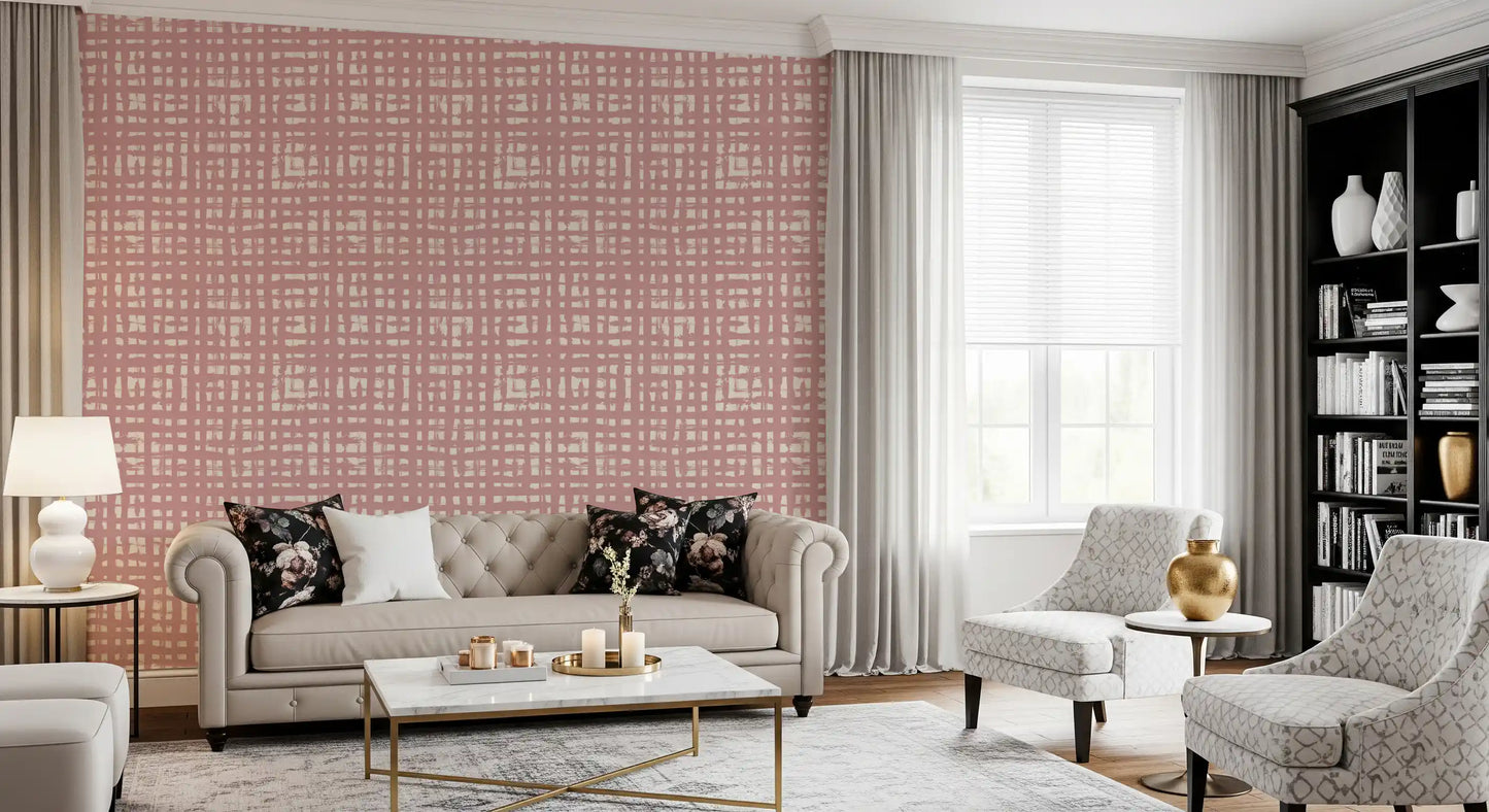 Papier peint texturé Blush Grid peint à la main