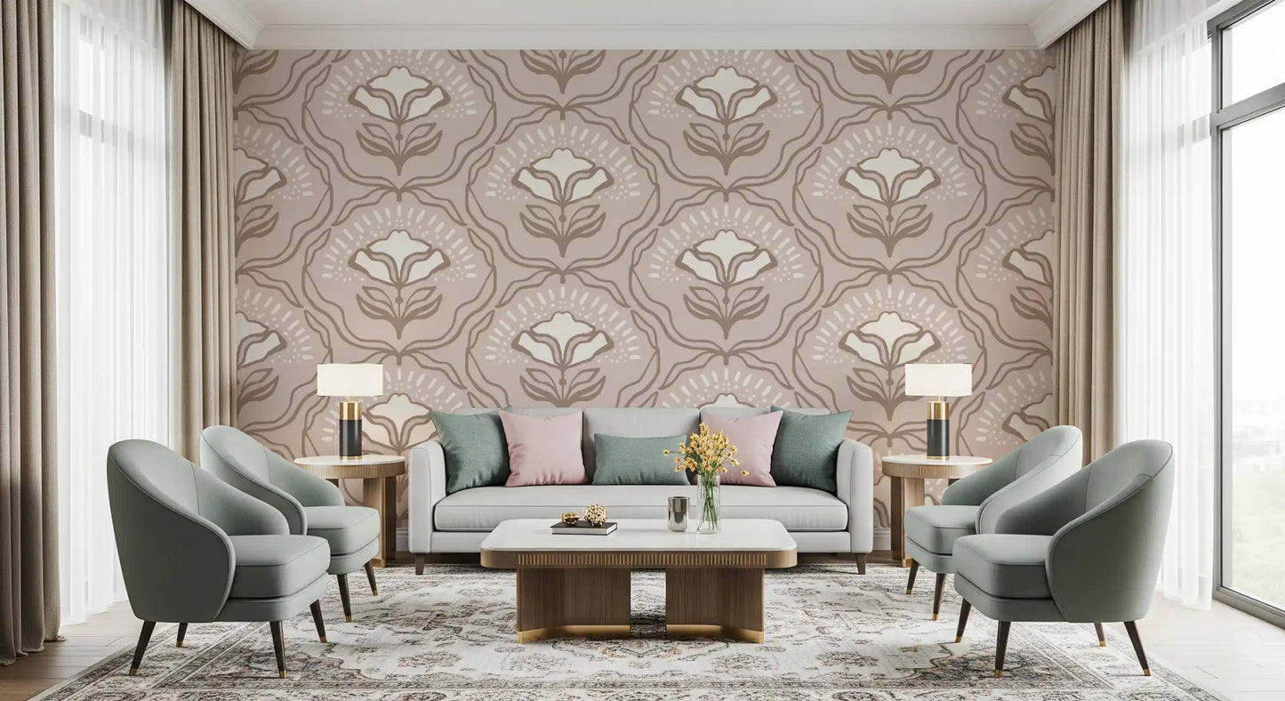 Carta da parati botanica moderna con motivo ripetuto