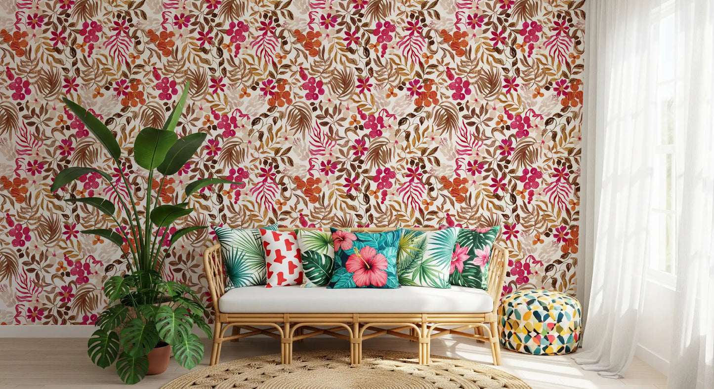 Bohemian botanisch flora-behang met schilderachtige motieven