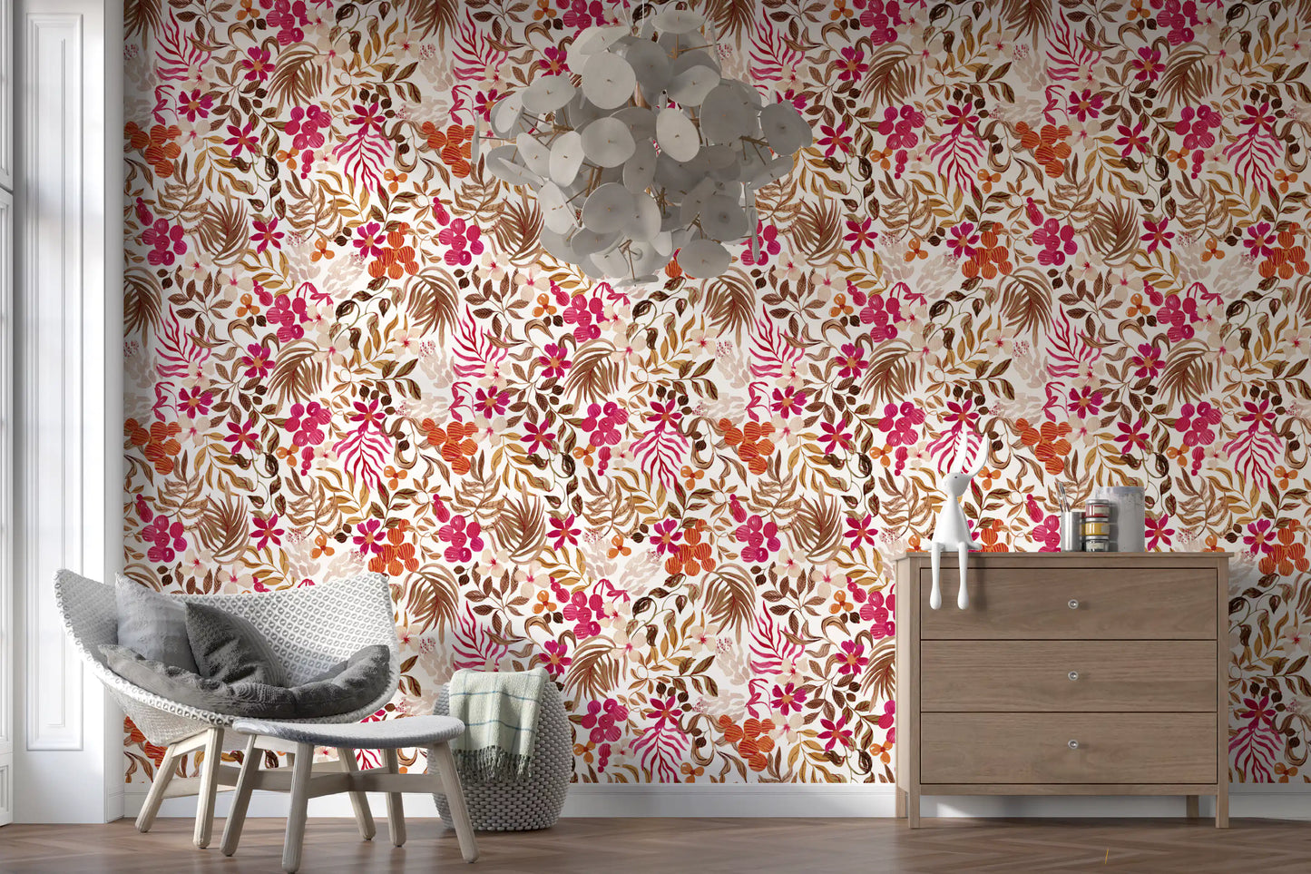 Bohemian botanisch flora-behang met schilderachtige motieven