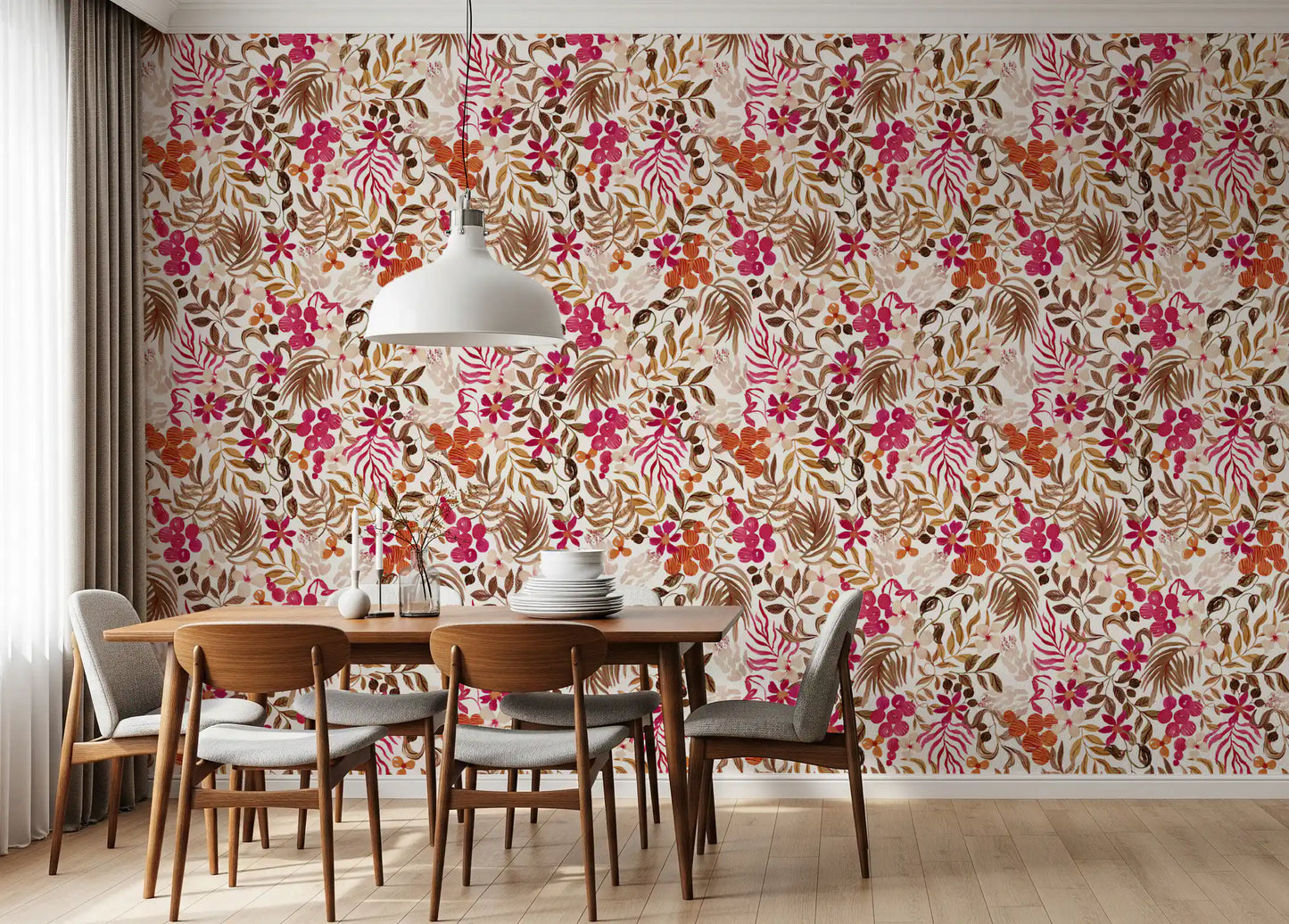 Bohemian botanisch flora-behang met schilderachtige motieven