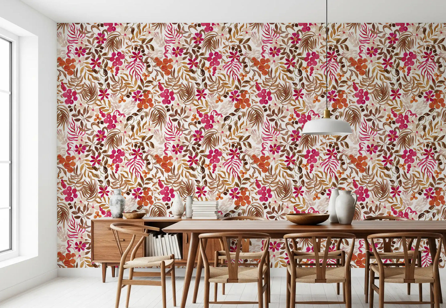 Bohemian botanisch flora-behang met schilderachtige motieven