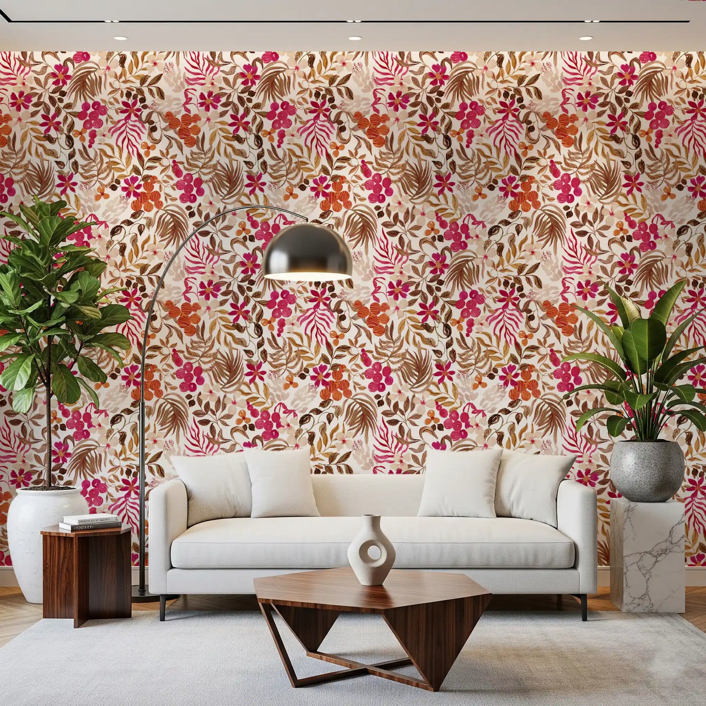 Bohemian botanisch flora-behang met schilderachtige motieven
