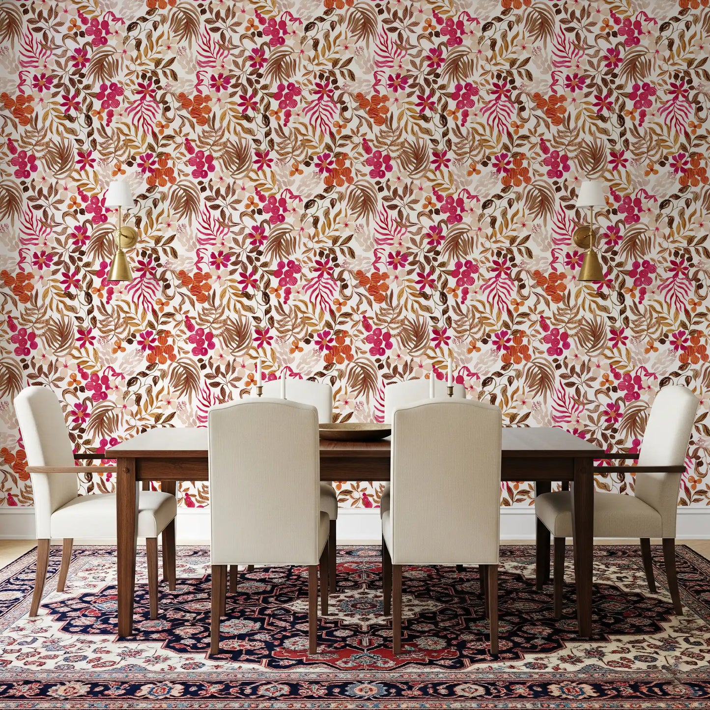 Bohemian botanisch flora-behang met schilderachtige motieven