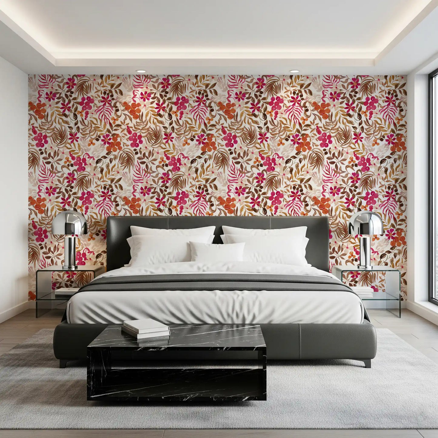Bohemian botanisch flora-behang met schilderachtige motieven