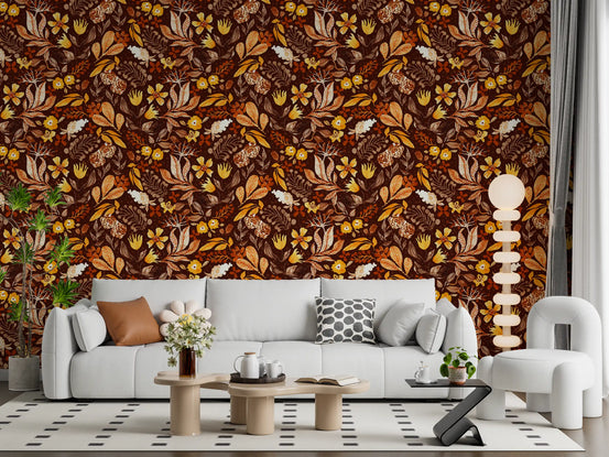 Autumn Botanical Harvest wallpaper warms a sunny living room GD12016