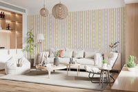 Botanische Tapete mit goldenen Blattstreifen
