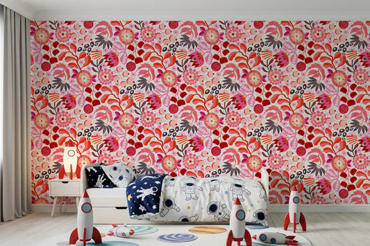 Papier peint floral champêtre éclatant