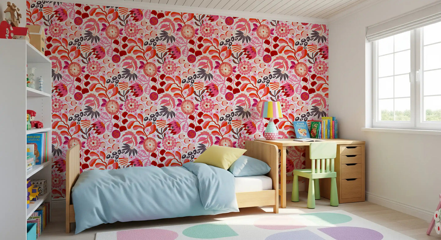 Livligt folk-inspireret engblomstret tapet
