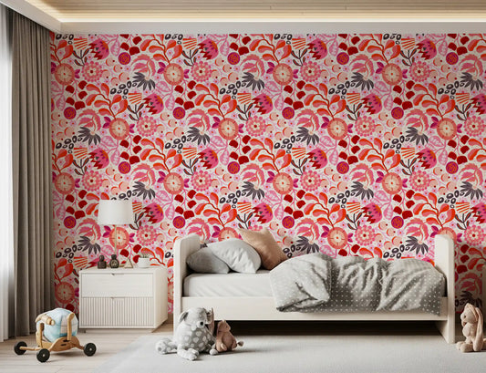 Papier peint floral champêtre éclatant