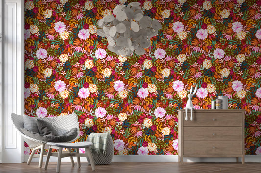 Papier peint de jardin peint à la main aux couleurs éclatantes⁠