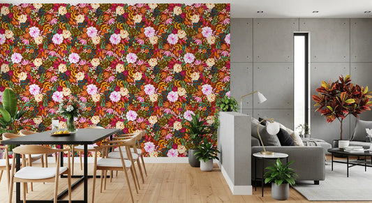 Papier peint de jardin peint à la main aux couleurs éclatantes⁠