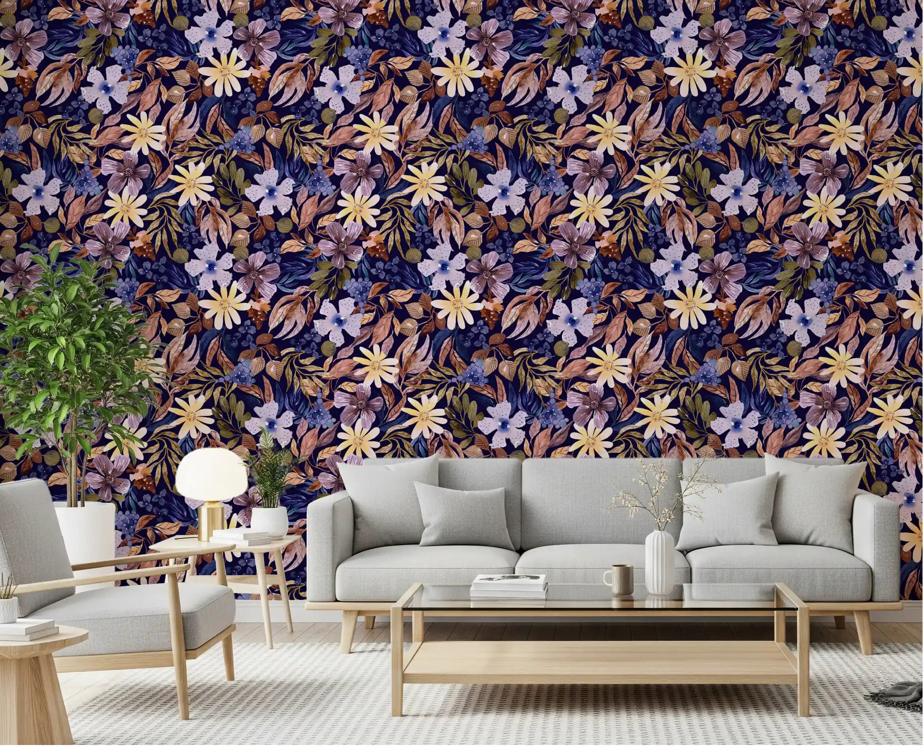 Vintage Garden Impressionism wallpaper set behind a restful Living room GD12025