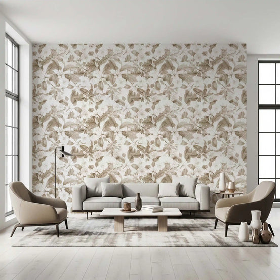 Vintage botanisk sepia-blomstret tapet