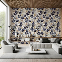 Indigo-Gartenskizzen-Tapete