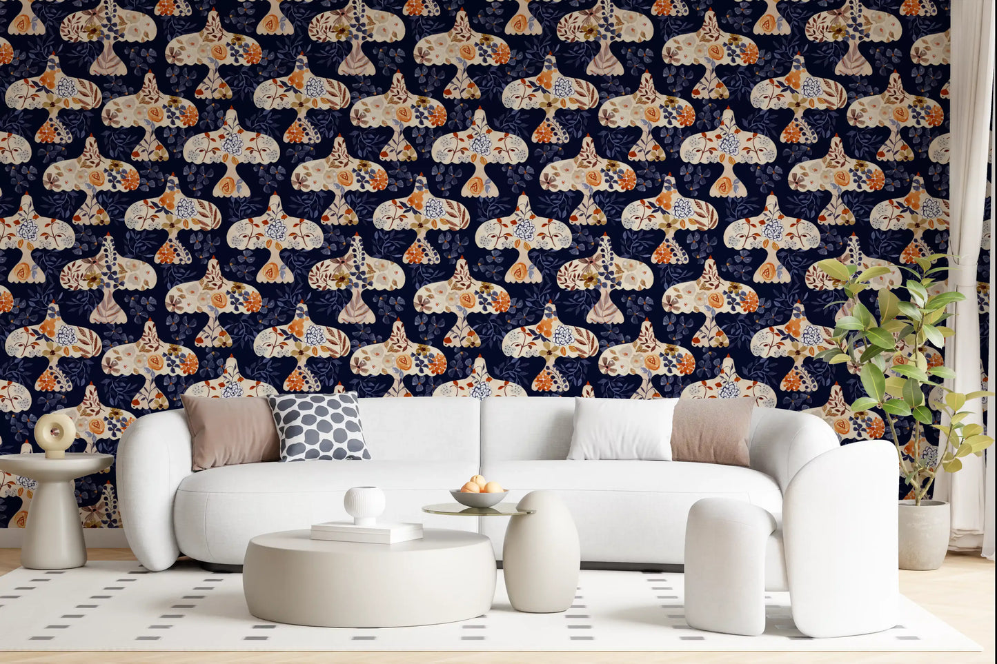 Enchanted Bird Garden Motif Wallpaper⁠