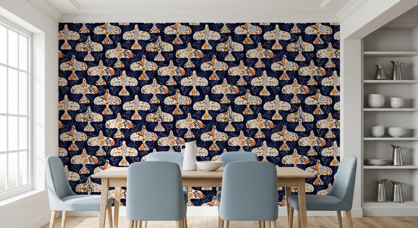 Enchanted Bird Garden Motif Wallpaper⁠