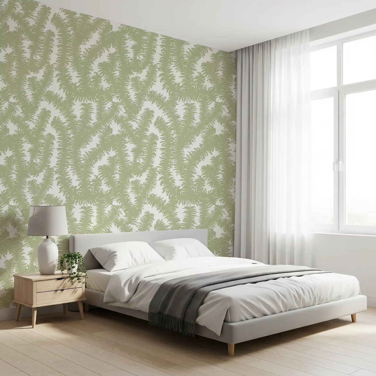 Papier peint minimaliste à motif de feuilles de sauge