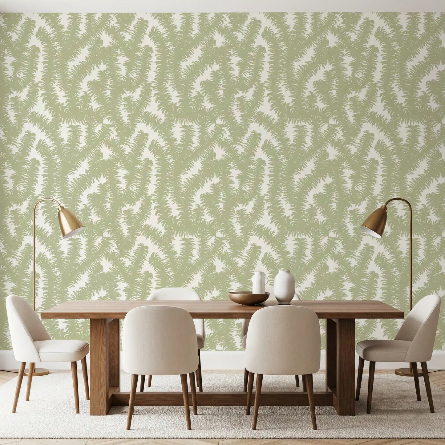 Papier peint minimaliste à motif de feuilles de sauge