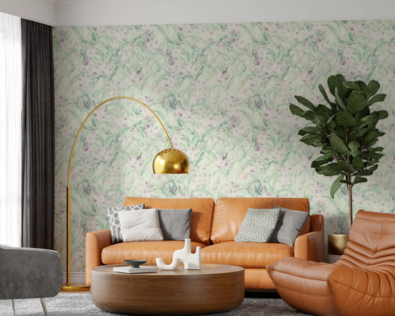 Papier peint botanique Jardin vert sauge doux