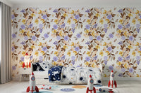 Papel tapiz con ramilletes florales de pradera en acuarela