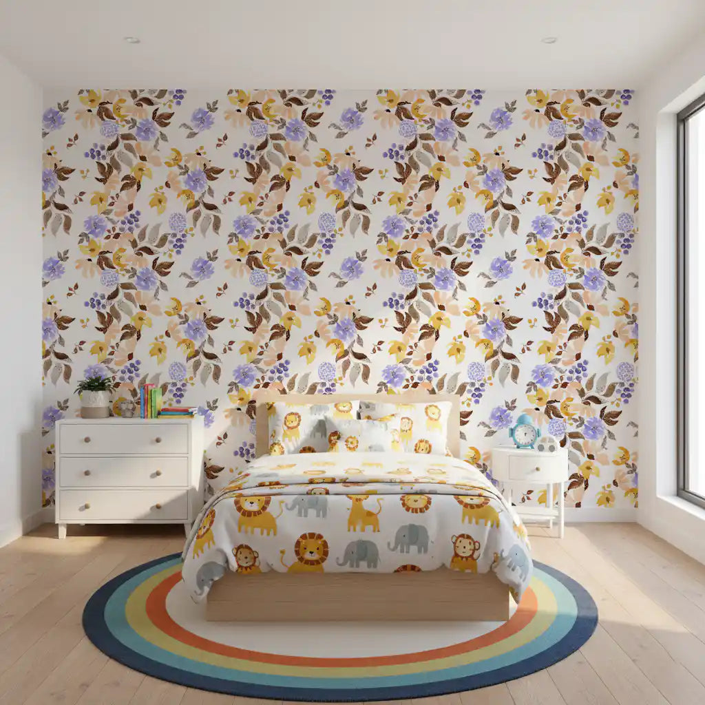Papel tapiz con ramilletes florales de pradera en acuarela