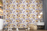 Papel tapiz con ramilletes florales de pradera en acuarela