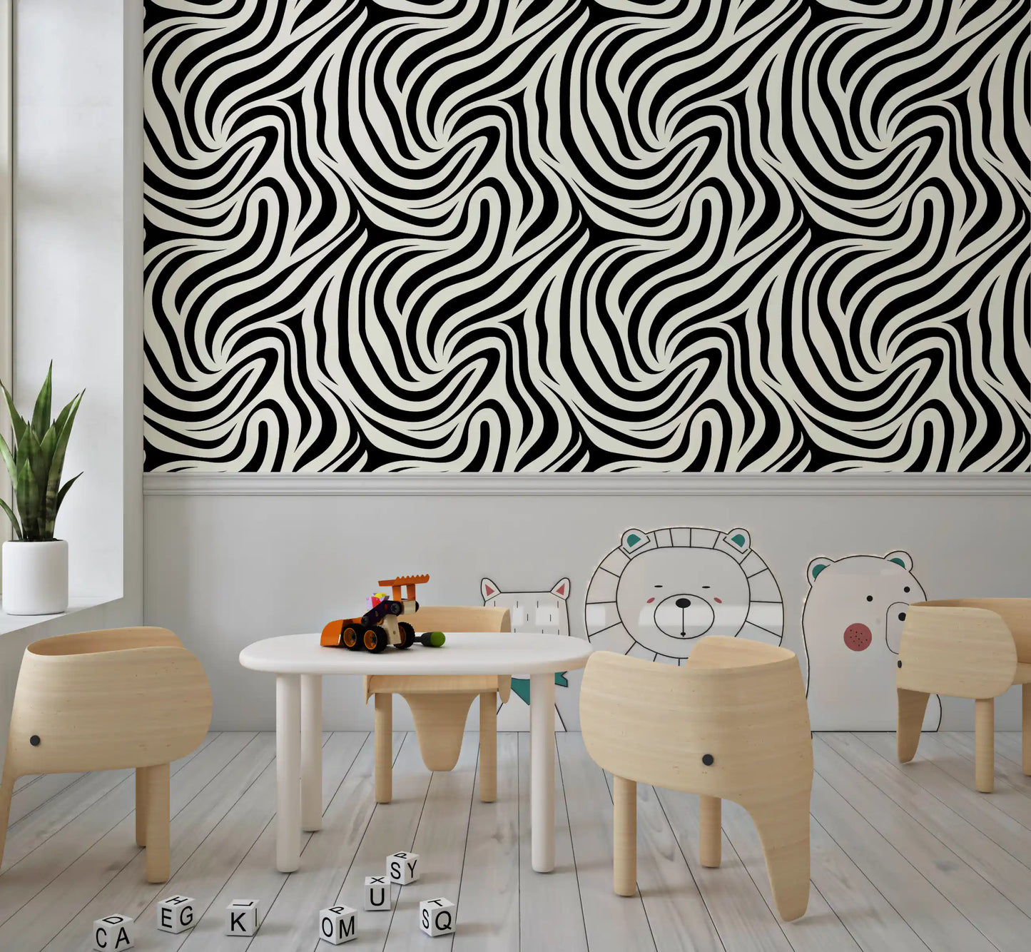 Fluid Zebra Stripe Pattern Wallpaper⁠