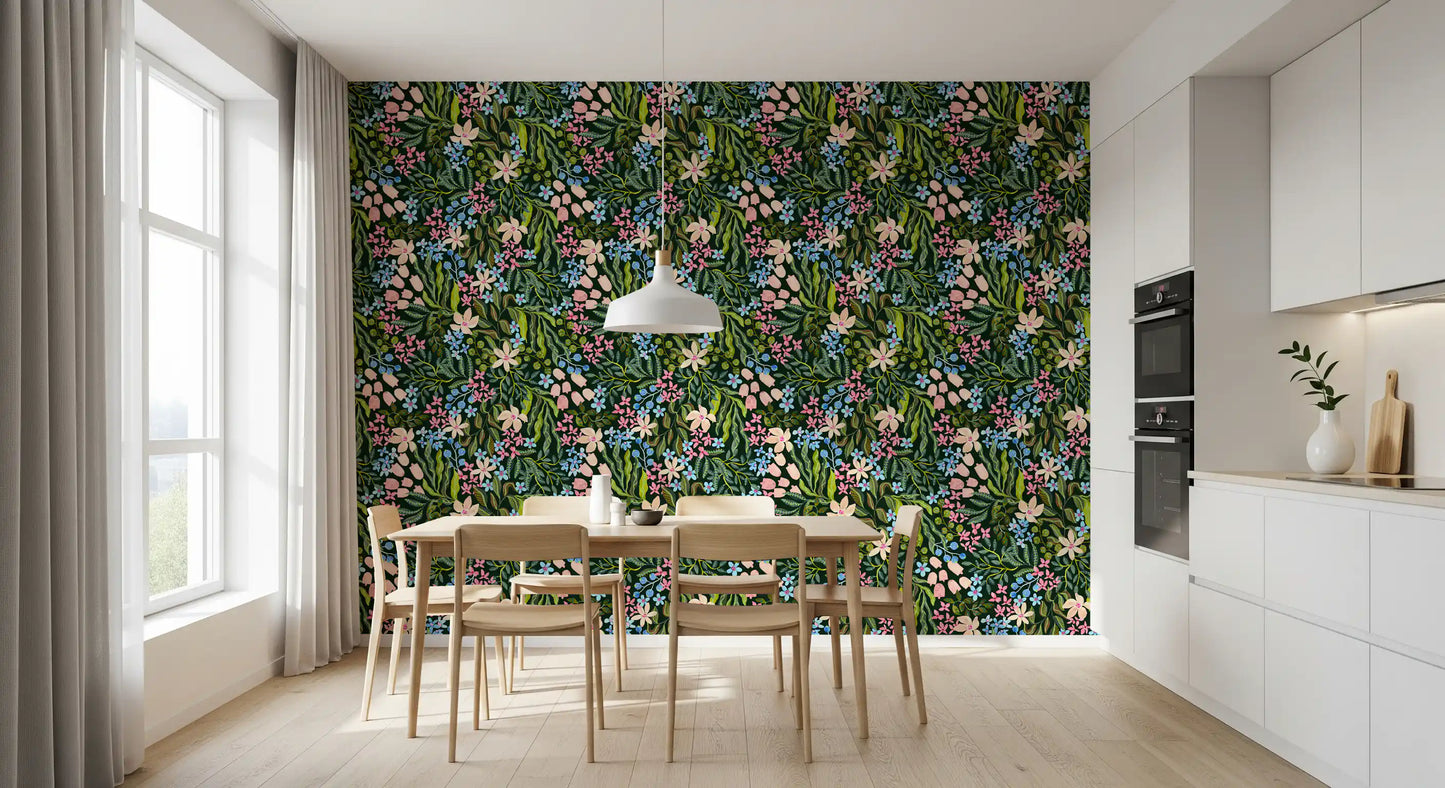 Tapet med blomster fra en fortryllet have