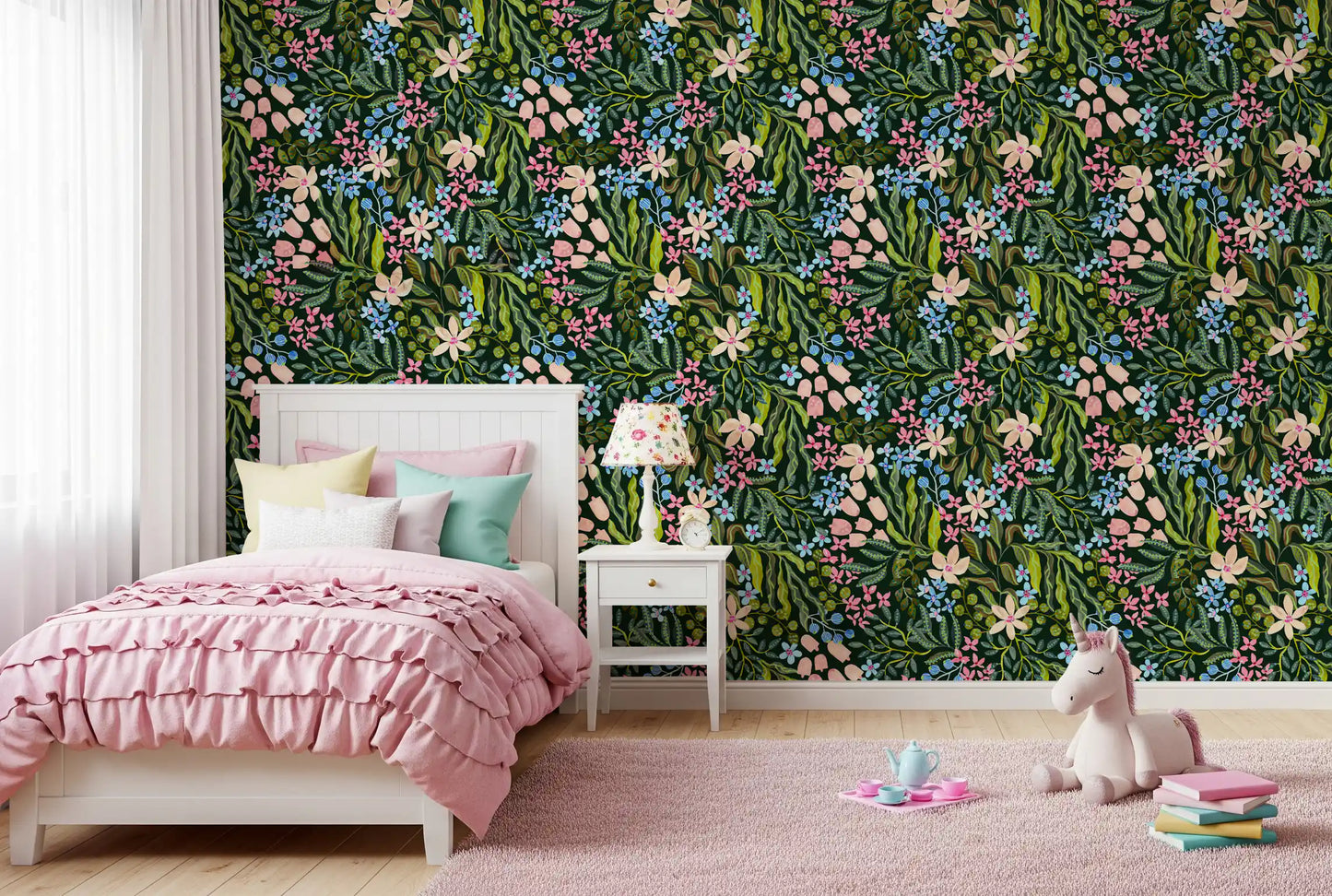 Tapet med blomster fra en fortryllet have