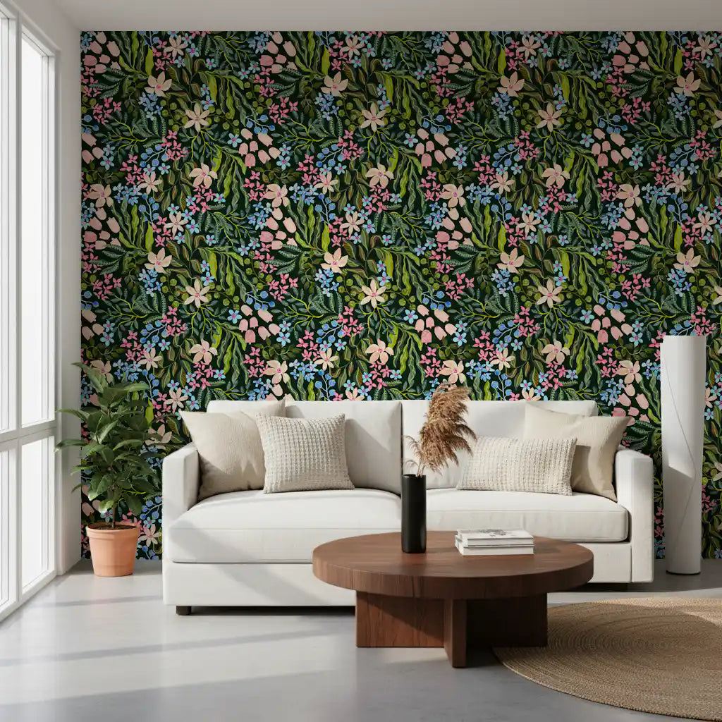 Tapet med blomster fra en fortryllet have