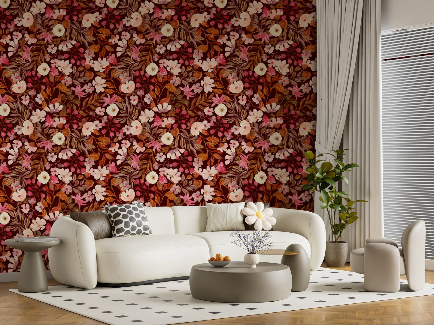 Tapet med akvarelblomster fra en efterårshave