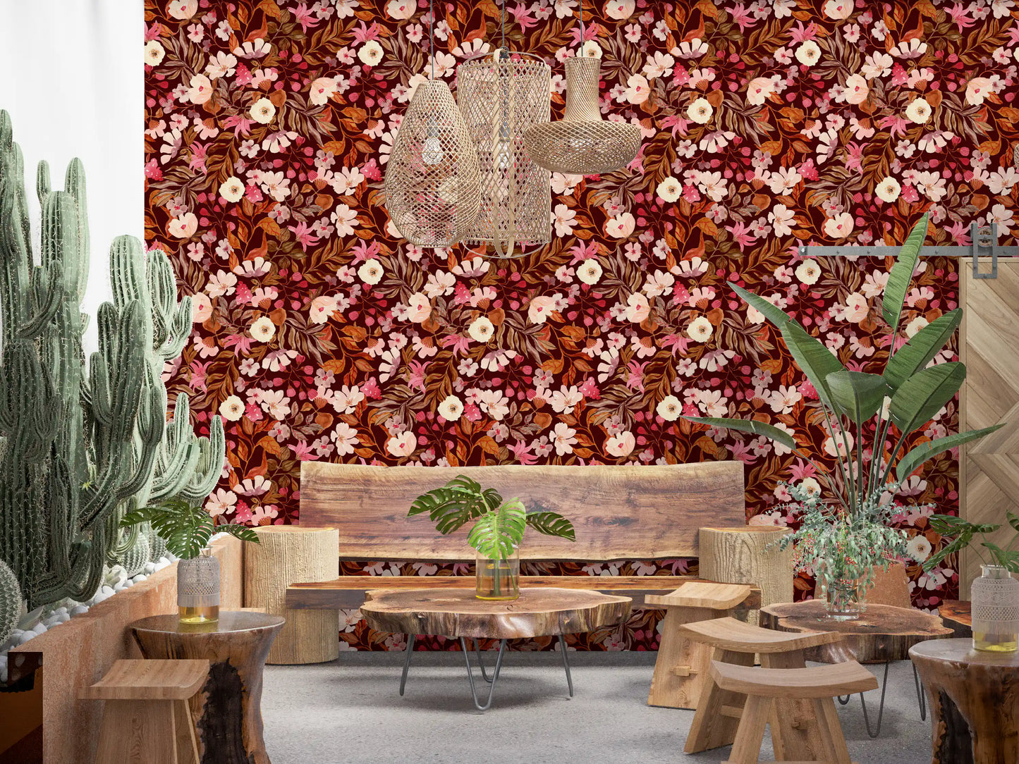 Tapet med akvarelblomster fra en efterårshave