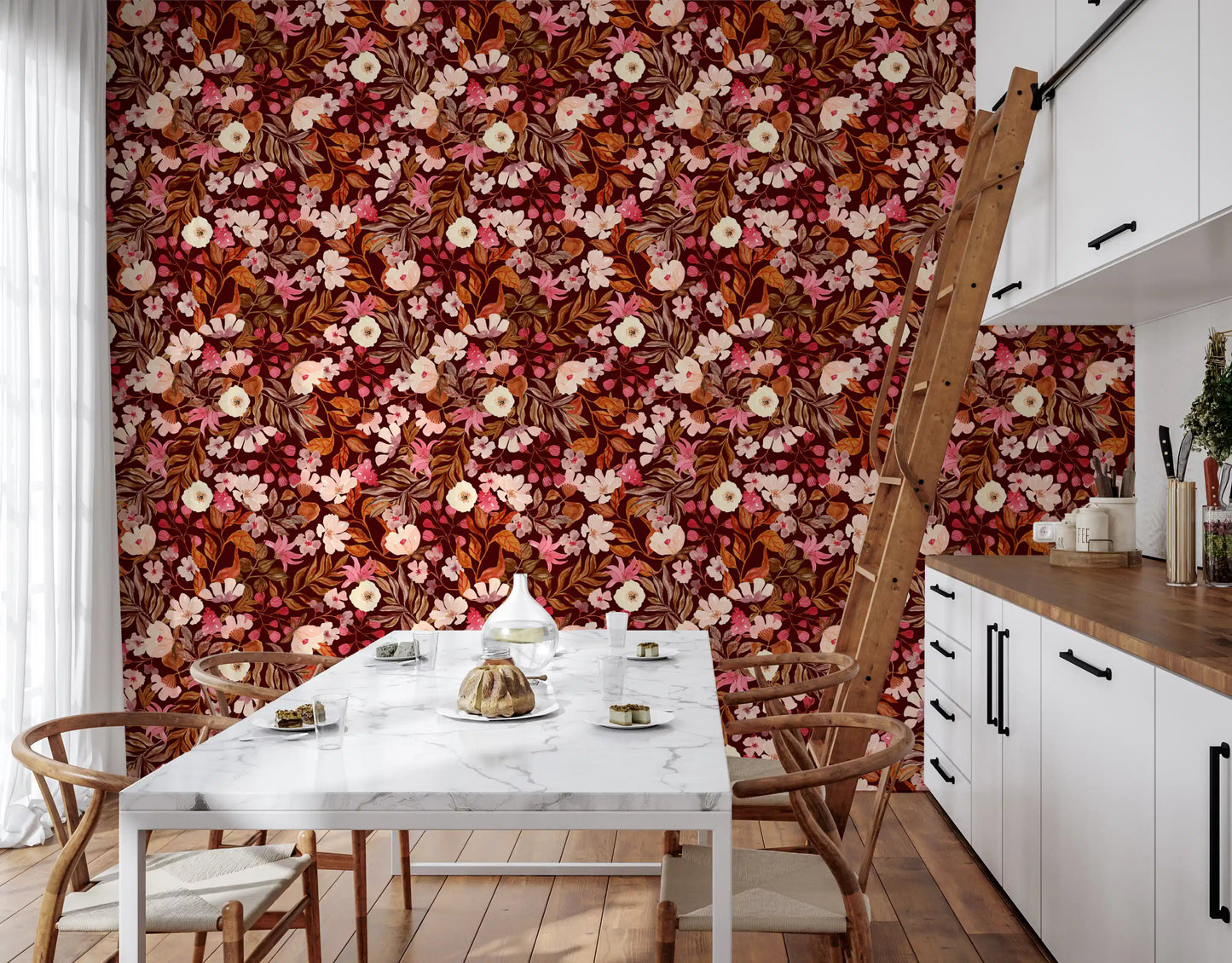 Tapet med akvarelblomster fra en efterårshave