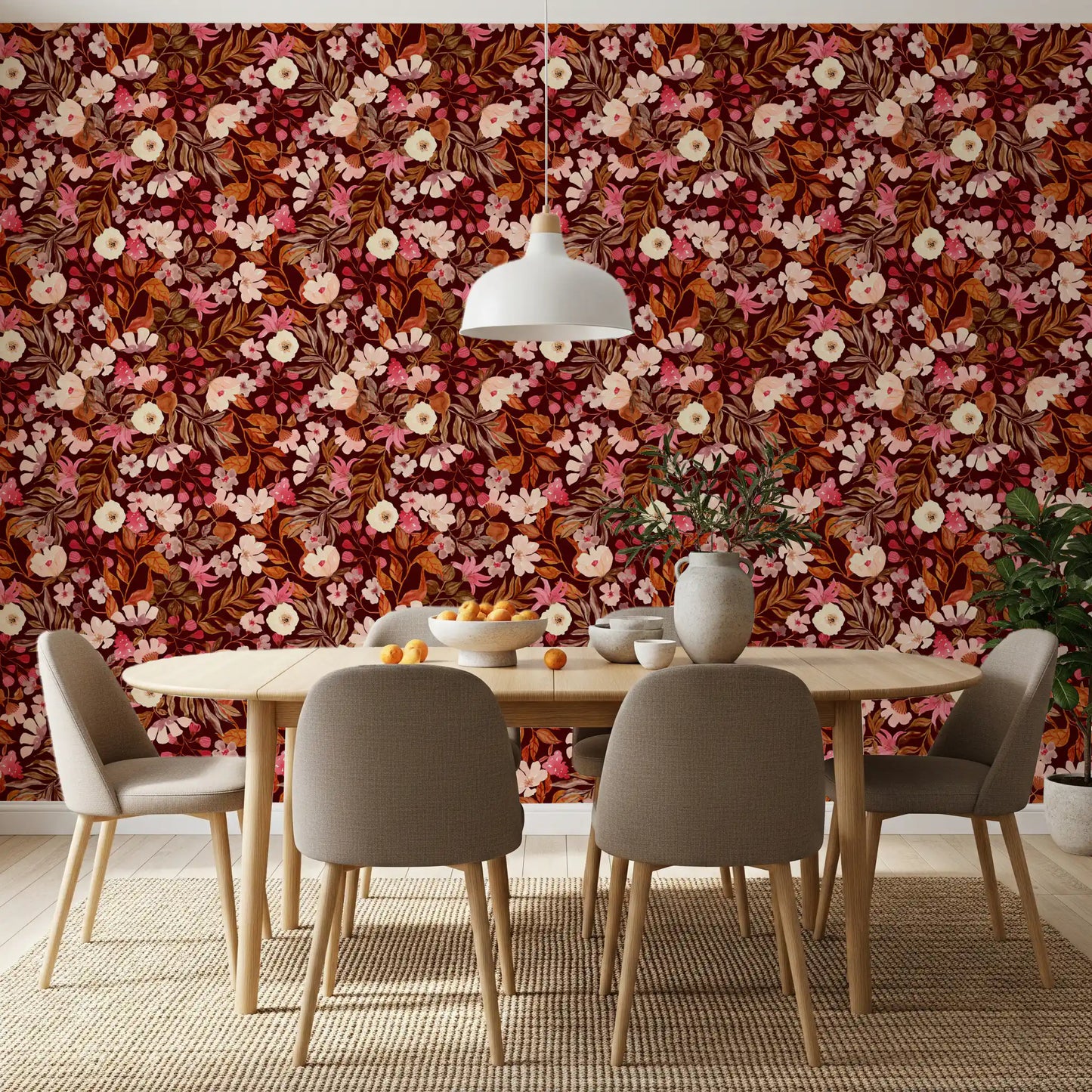 Tapet med akvarelblomster fra en efterårshave