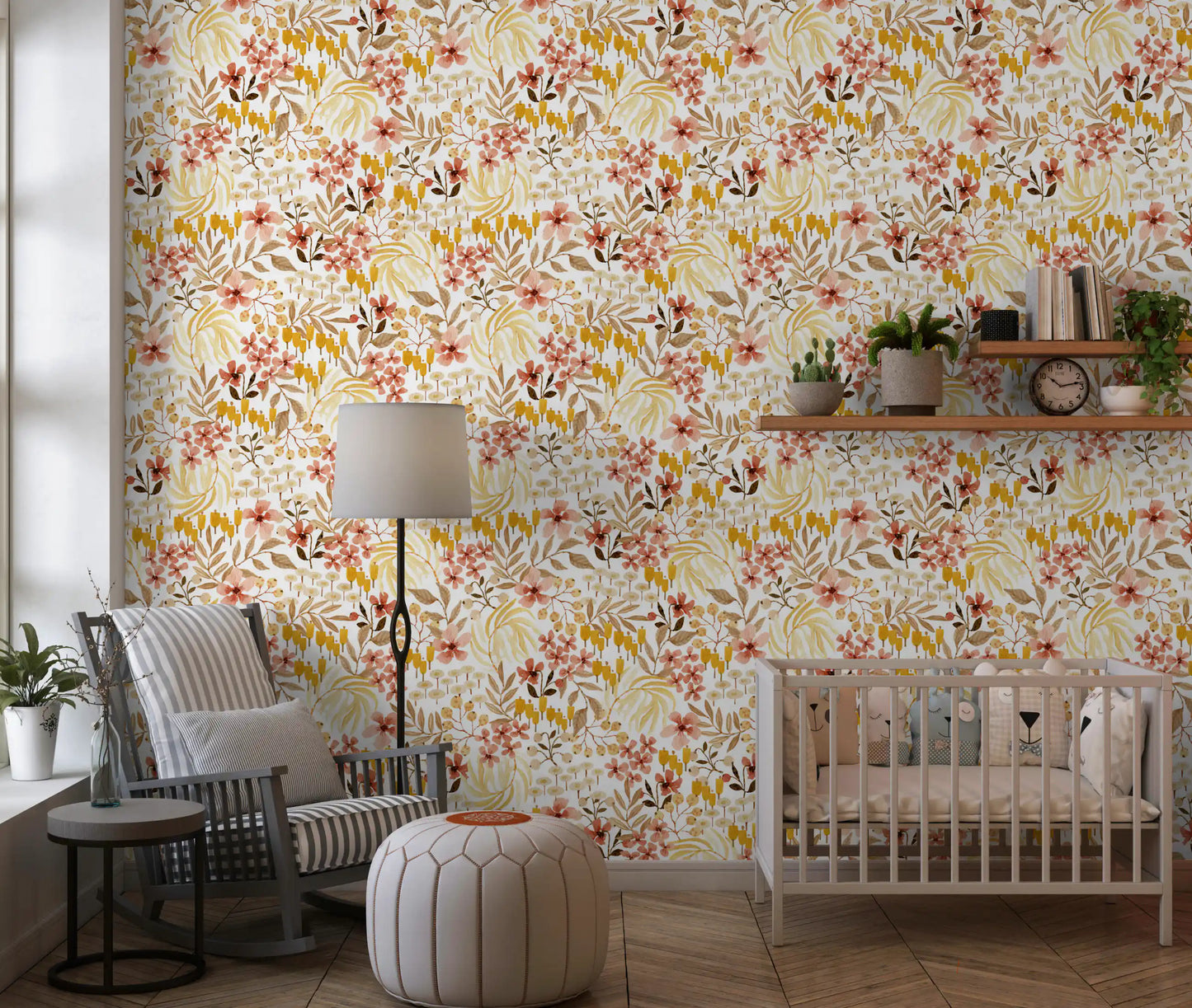 Papier peint à motif floral rustique et naturel