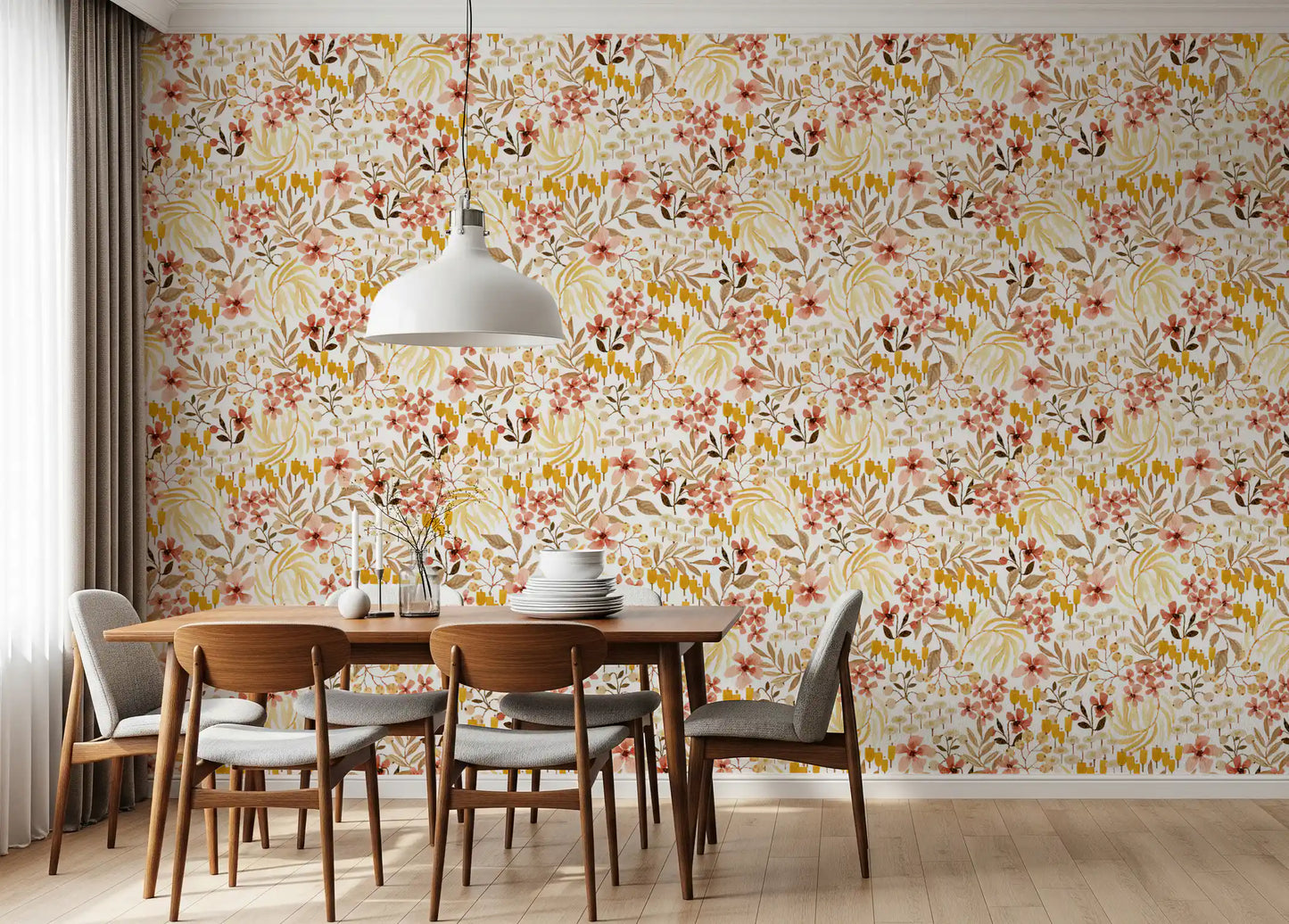 Papier peint à motif floral rustique et naturel
